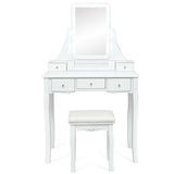 10 Dimmable Light Bulbs Vanity Dressing Table with 2 Dividers and Cushioned Stool-White