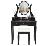 10 Dimmable Lights Vanity Table Set with Lighted Mirror and Cushioned Stool-Black