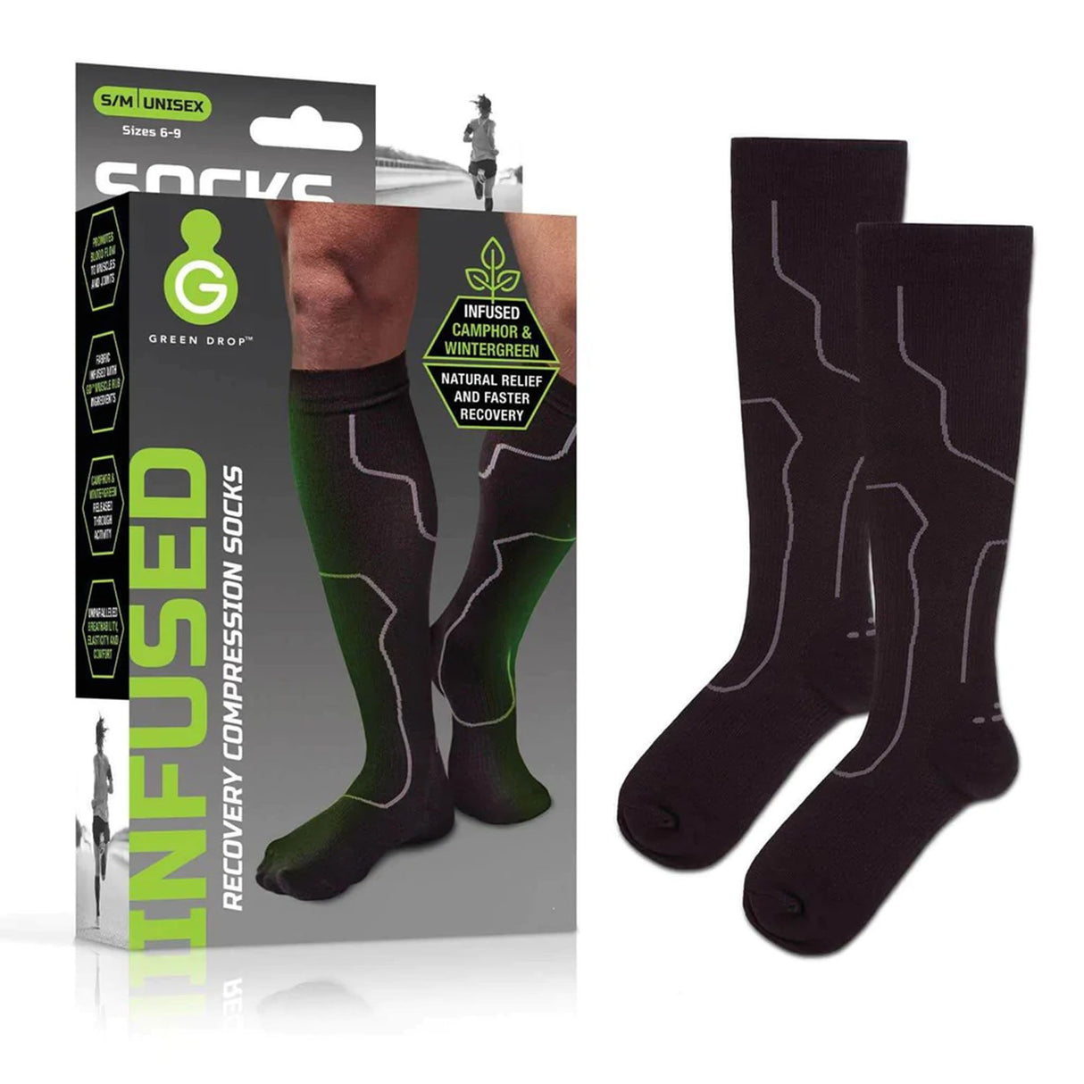 Green Drop Compression Socks - Medical-Grade Infused Support, S/M