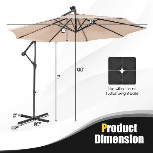 10 Feet Patio Solar Powered Cantilever Umbrella with Tilting System-Beige