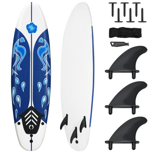 6 Feet Surfboard with 3 Detachable Fins-White