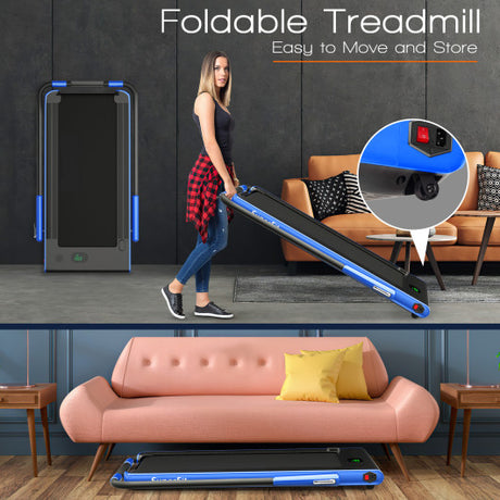 2-in-1 Folding Treadmill with Remote Control and LED Display-Blue