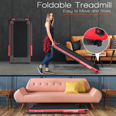 2-in-1 Folding Treadmill with Remote Control and LED Display-Red