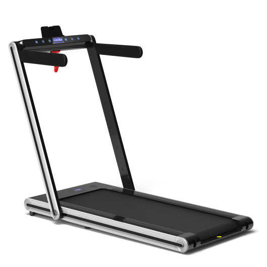 2-in-1 Folding Treadmill with Dual LED Display-Silver