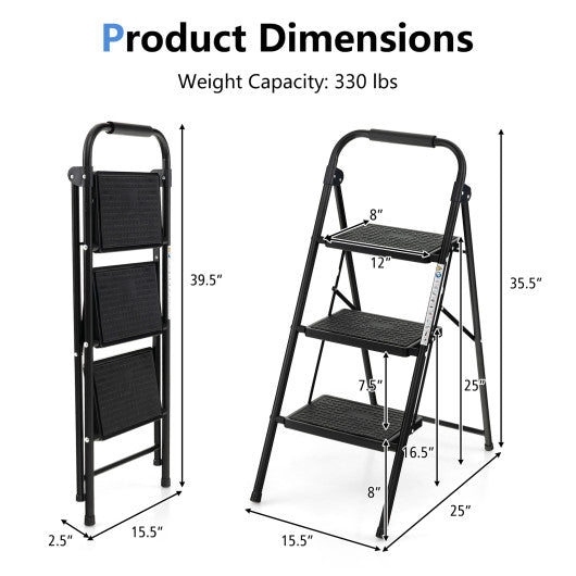 3-Step Ladder with Wide Anti-Slip Pedal-3-Step