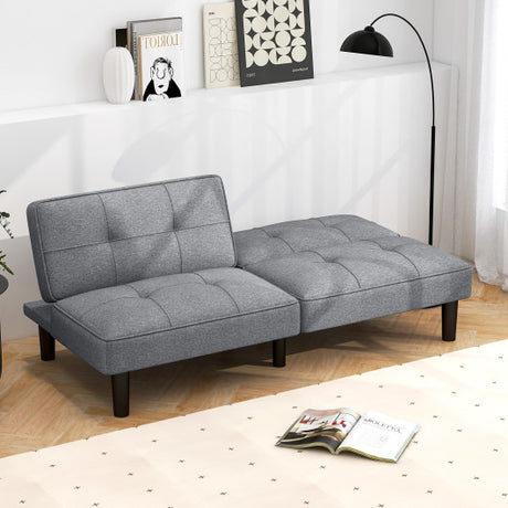 Convertible Folding Futon Sofa Bed with 6-Position Adjustable Backrest-Gray