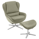 360°  Swivel Leather Lounge Chair with Ottoman and Aluminum Alloy Base-Gray