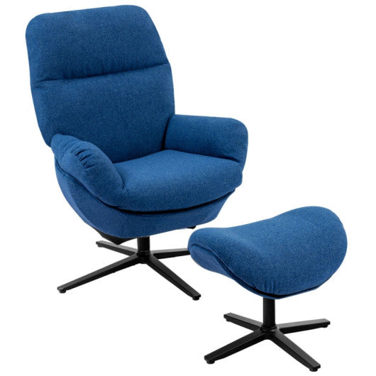 Upholstered Swivel Lounge Chair with Ottoman and Rocking Footstool-Blue