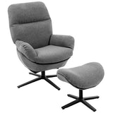 Upholstered Swivel Lounge Chair with Ottoman and Rocking Footstool-Gray
