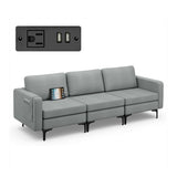 Convertible Leather Sofa Couch with Magazine Pockets 3-Seat with 2 USB Port-Dark Gray