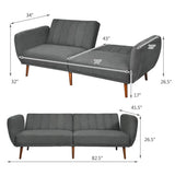 Convertible Futon Sofa Bed Adjustable Couch Sleeper with Wood Legs-Gray
