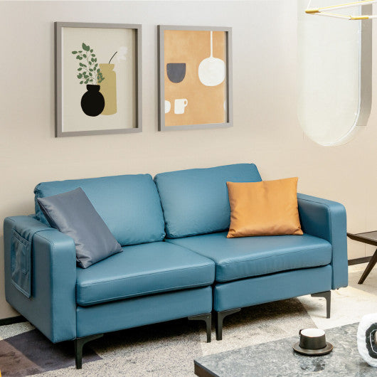 Modern Loveseat Sofa Couch with Side Storage Pocket and Sponged Padded Seat Cushions-Blue