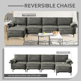 Extra Large L-shaped Sectional Sofa with Reversible Chaise and 2 USB Ports for 4-5 People-Gray