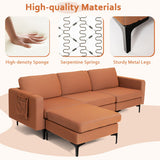 Modular L-shaped Sectional Sofa with Reversible Chaise and 2 USB Ports-Orange