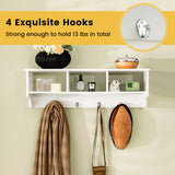 Wall Mount Cubby Organizer Hooks Entryway Storage Shelf-White