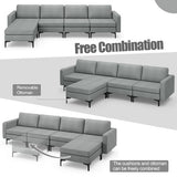 1/2/3/4-Seat Convertible Sectional Sofa with Reversible Ottoman-4-Seat L-shaped with 2 USB Ports