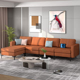 Modular L-shaped Sectional Sofa with Reversible Ottoman and 2 USB Ports-Orange