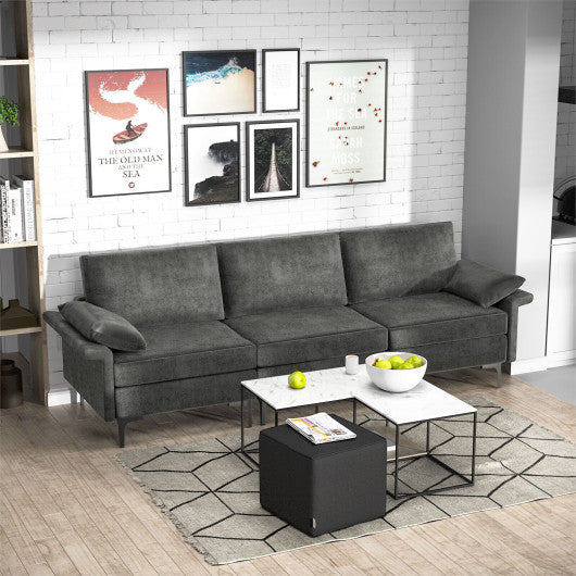 Large 3-Seat Sofa Sectional with Metal Legs for 3-4 people-Gray