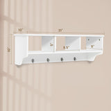 Wall Mount Cubby Organizer Hooks Entryway Storage Shelf-White