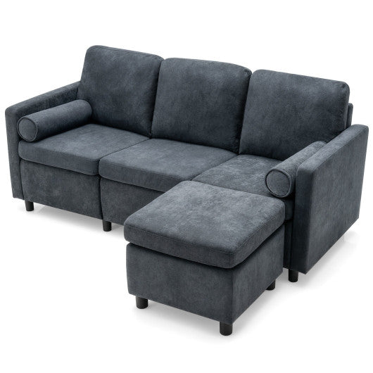 3 Seat L-Shape Movable Convertible Sectional Sofa with Ottoman-Gray
