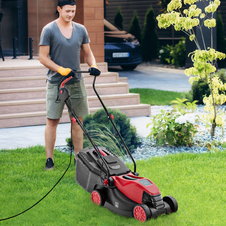 10 AMP 13 Inch Electric Corded Lawn Mower with Collection Box-Red