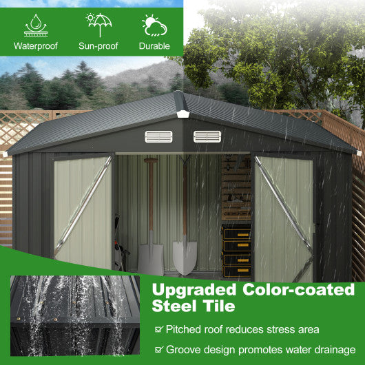6.3 x 3.5 /10 x 7.7 Feet Galvanized Metal Storage Shed with Vents and Base Floor-10 ft