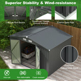 6.3 x 3.5 /10 x 7.7 Feet Galvanized Metal Storage Shed with Vents and Base Floor-10 ft