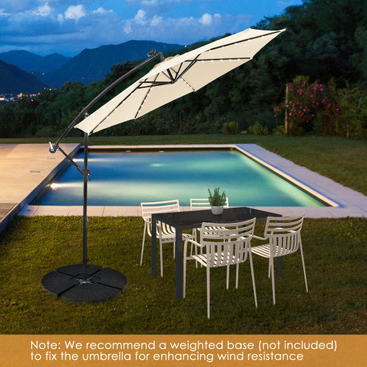 10 Feet Solar Offset Hanging Umbrella with 40 Lamp Beads and Solar Panel-Beige