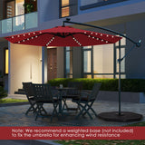 10 Feet Solar Offset Hanging Umbrella with 40 Lamp Beads and Solar Panel-Wine