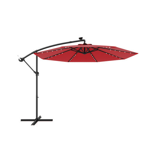 10 Feet Solar Offset Hanging Umbrella with 40 Lamp Beads and Solar Panel-Wine