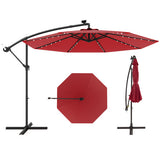 10 Feet Solar Offset Hanging Umbrella with 40 Lamp Beads and Solar Panel-Wine