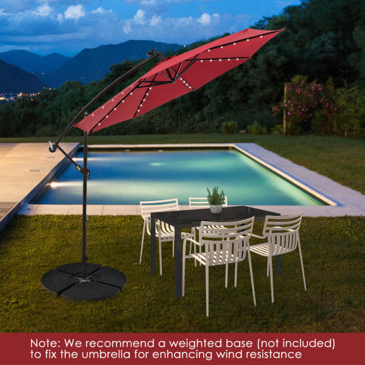 10 Feet Solar Offset Hanging Umbrella with 40 Lamp Beads and Solar Panel-Wine