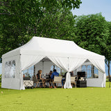10 x 20 FT Pop up Canopy with 6 Sidewalls and Windows and Carrying Bag for Party Wedding Picnic-White