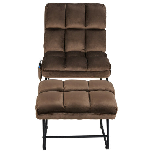Velvet Massage Recliners with Ottoman Remote Control and Side Pocket-Brown