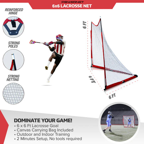 PowerNet 6x6x6 Ft Portable Lacrosse Goal to Train Anywhere (1201)