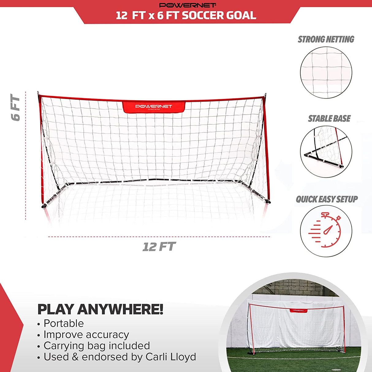 PowerNet 6x4 Ft Ultra Light Weight Soccer Goal with Sandbags for All Ages (1202)