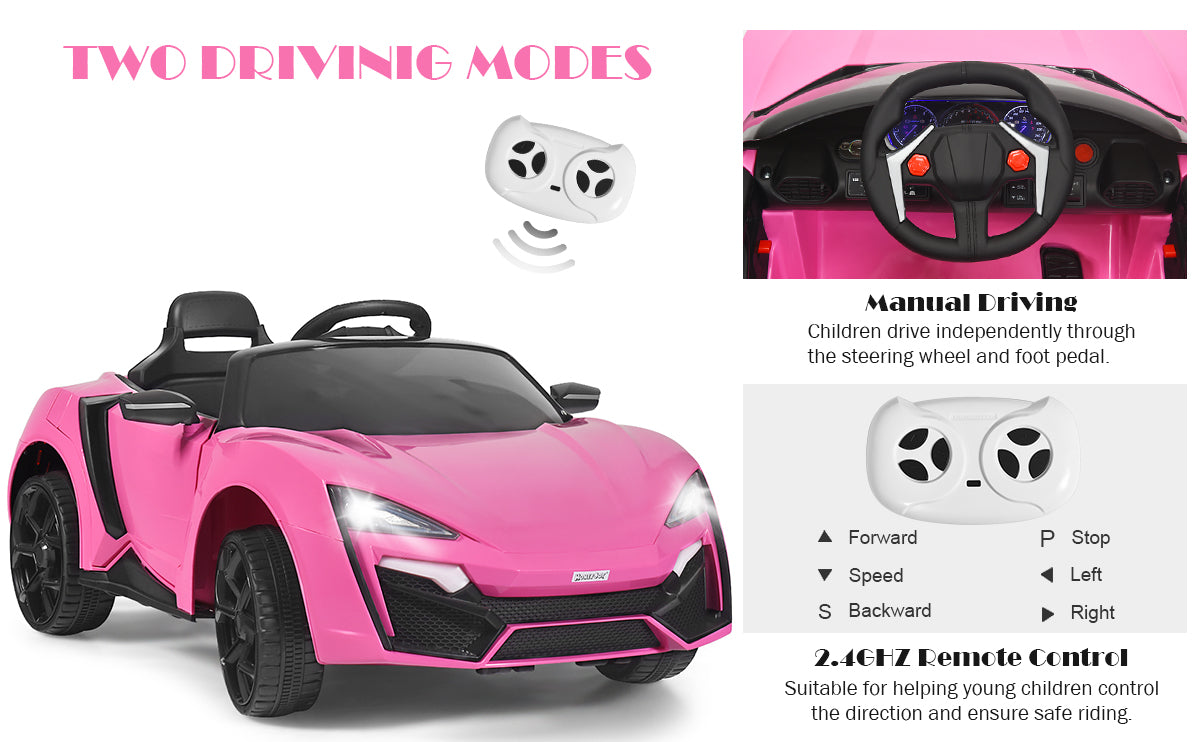 12V 2.4G RC Electric Vehicle with Lights-Pink