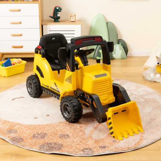 12V Kids Ride On Construction Tractor with Electric Adjustable Bucket-Yellow