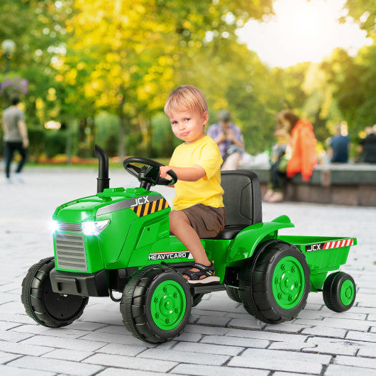 12V Kids Ride On Tractor with Trailer and Remote Control-Green