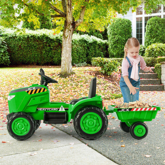 12V Kids Ride On Tractor with Trailer and Remote Control-Green