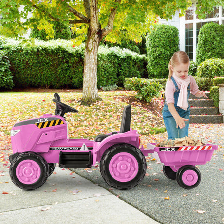 12V Kids Ride On Tractor with Trailer and Remote Control-Pink