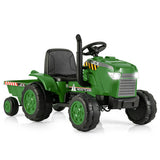 12V Kids Ride On Tractor with Trailer and Remote Control-Dark Green