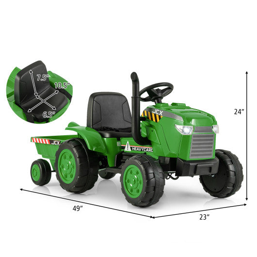 12V Kids Ride On Tractor with Trailer and Remote Control-Green