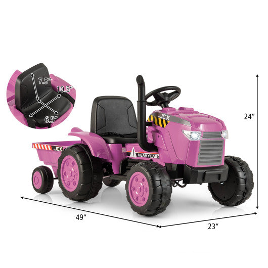 12V Kids Ride On Tractor with Trailer and Remote Control-Pink