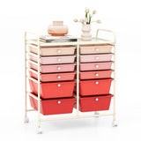 12-Drawer Rolling Storage Cart with Removable Drawers and Lockable Wheels-Pink