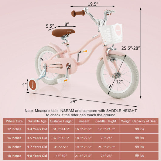 12"/14"/16"/18" Kids Bike with Training Wheels for Boys Girls Ages 3-8 Years-12 inches