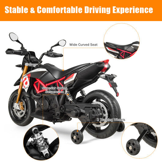 12V Kids Ride-On Motorcycle Aprilia Licensed with Sounds and Music-Red