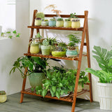 3 Tier Folding Bamboo Flower Shelf -Brown