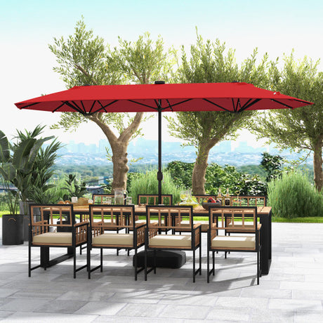 13FT Double-sided Patio Umbrella with Solar Lights for Garden Pool Backyard-Red