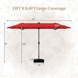 13FT Double-sided Patio Umbrella with Solar Lights for Garden Pool Backyard-Red